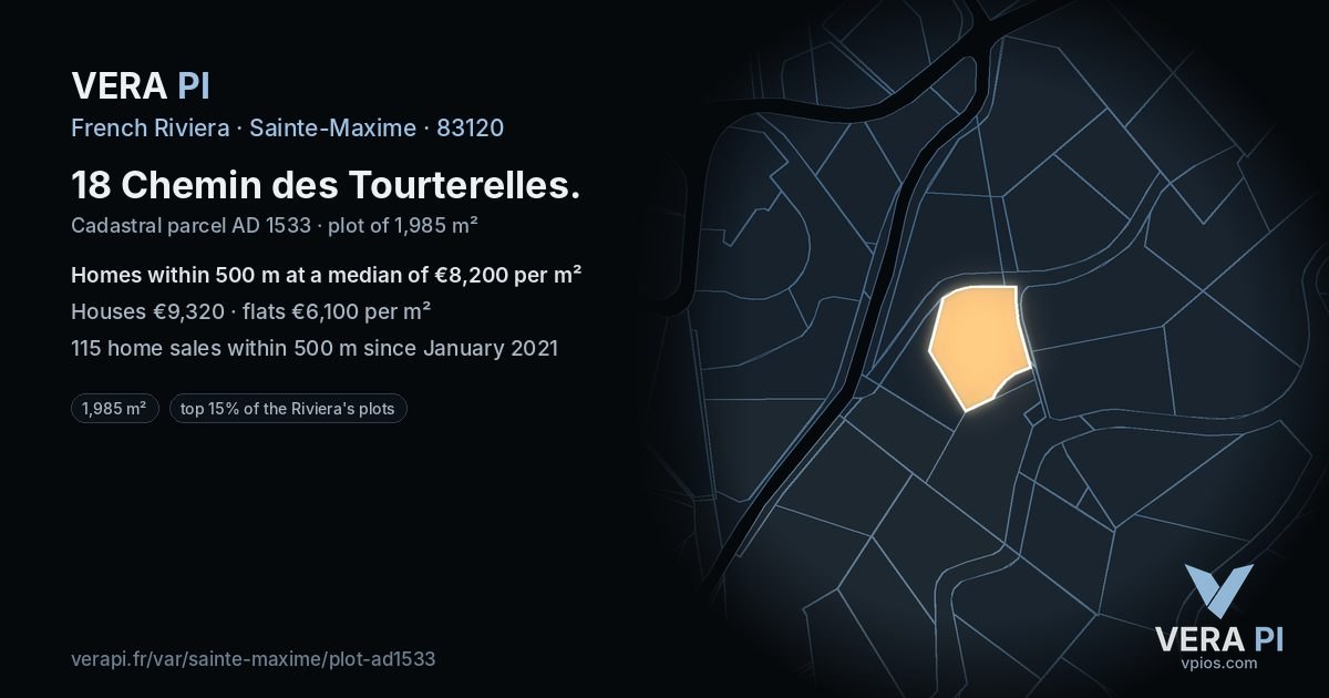 18 Chemin des Tourterelles, Sainte-Maxime at night – the plot lit, the parcels around coloured by the prices near them