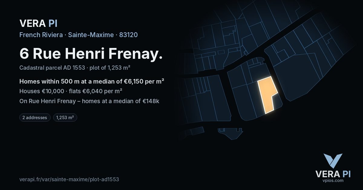 6 Rue Henri Frenay, Sainte-Maxime at night – the plot lit, the parcels around coloured by the prices near them