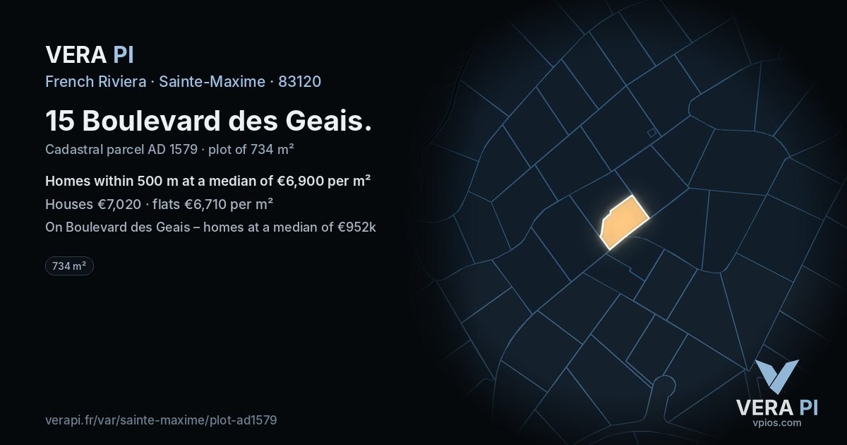 15 Boulevard des Geais, Sainte-Maxime at night – the plot lit, the parcels around coloured by the prices near them