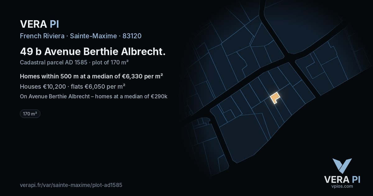 49 b Avenue Berthie Albrecht, Sainte-Maxime at night – the plot lit, the parcels around coloured by the prices near them