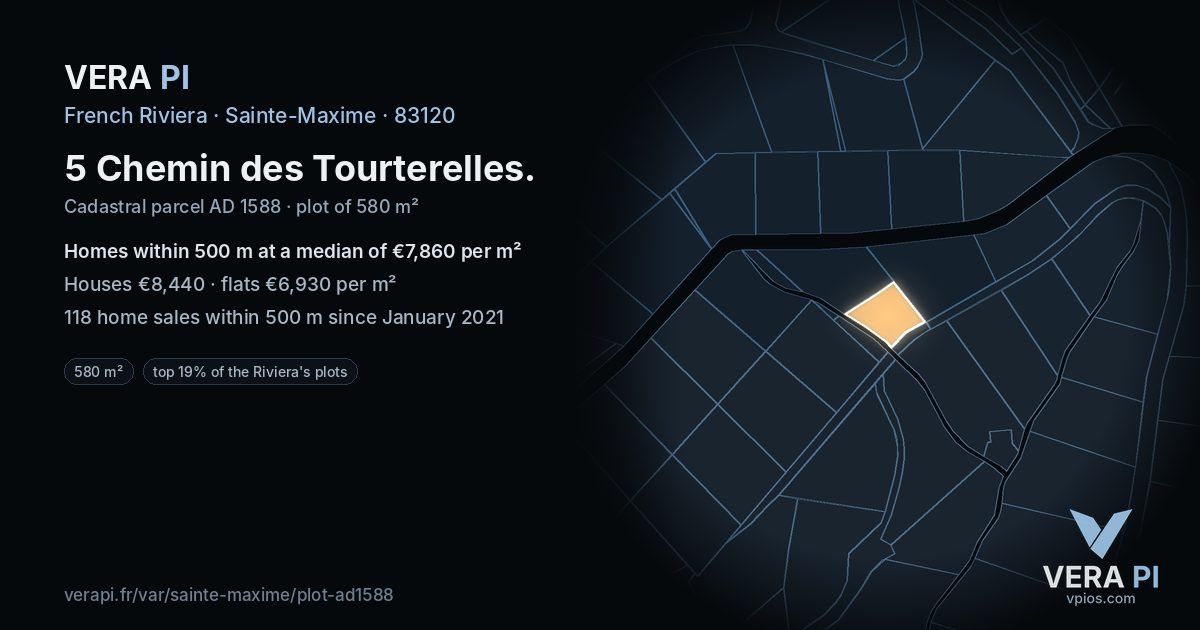 5 Chemin des Tourterelles, Sainte-Maxime at night – the plot lit, the parcels around coloured by the prices near them