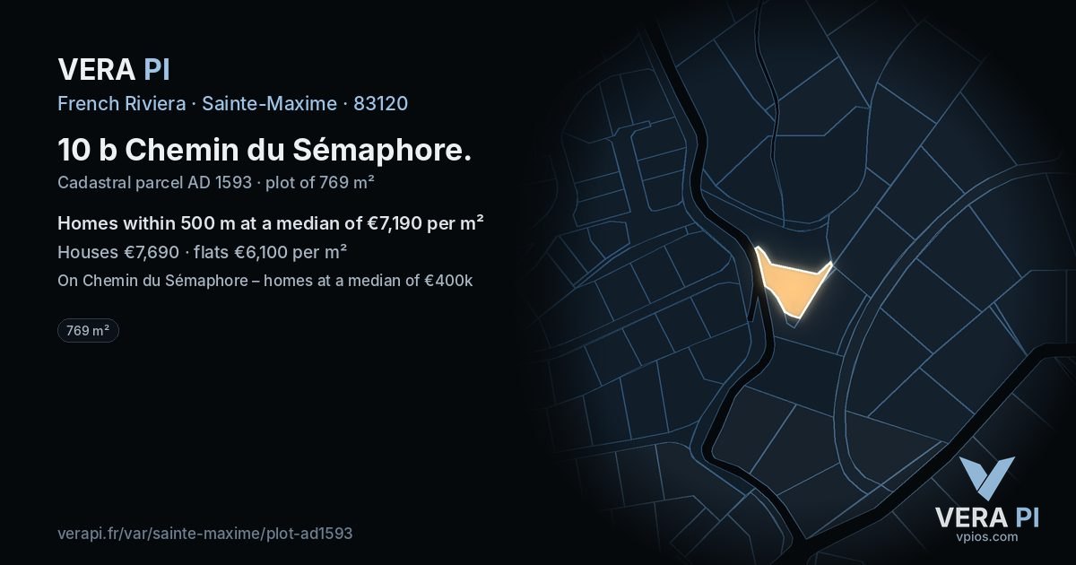 10 b Chemin du Sémaphore, Sainte-Maxime at night – the plot lit, the parcels around coloured by the prices near them