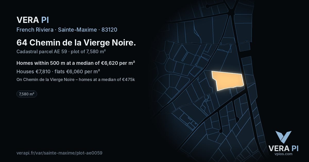 64 Chemin de la Vierge Noire, Sainte-Maxime at night – the plot lit, the parcels around coloured by the prices near them