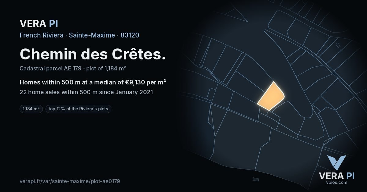 Chemin des Crêtes, Sainte-Maxime at night – the plot lit, the parcels around coloured by the prices near them