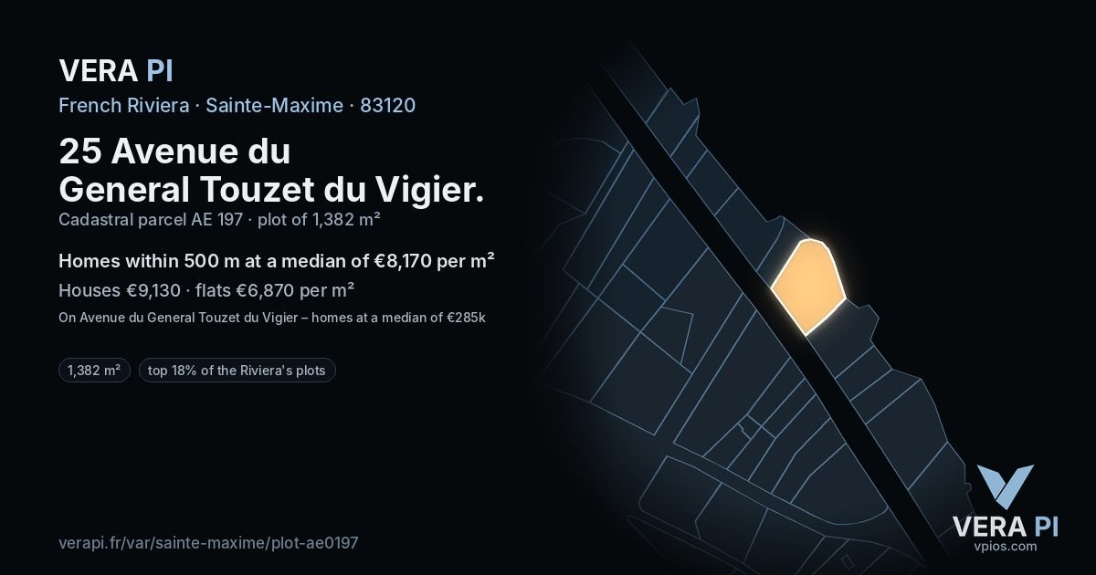 25 Avenue du General Touzet du Vigier, Sainte-Maxime at night – the plot lit, the parcels around coloured by the prices near them