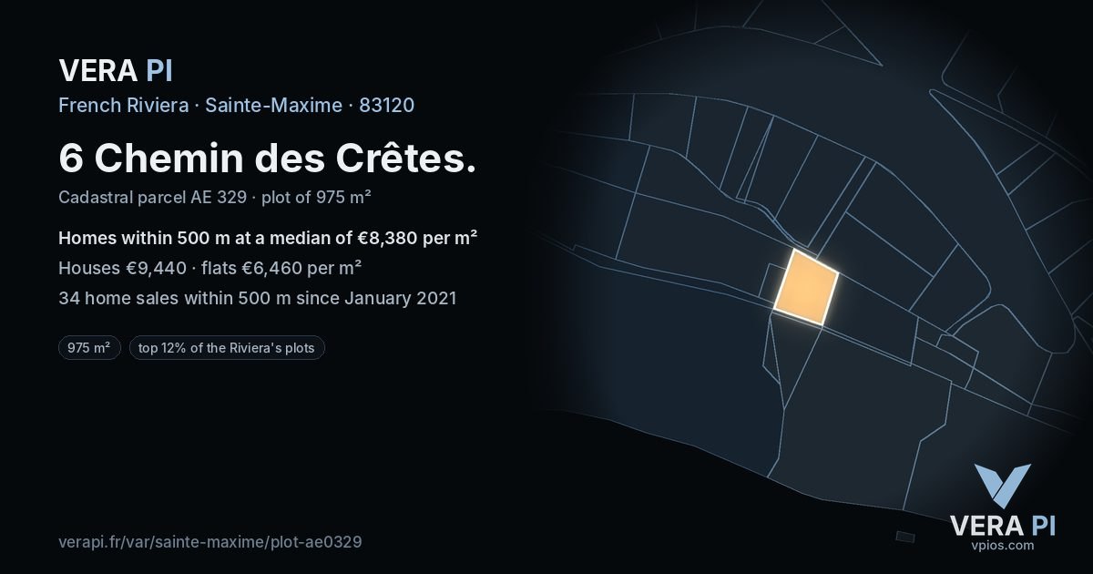 6 Chemin des Crêtes, Sainte-Maxime at night – the plot lit, the parcels around coloured by the prices near them
