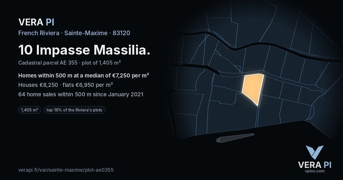 10 Impasse Massilia, Sainte-Maxime at night – the plot lit, the parcels around coloured by the prices near them