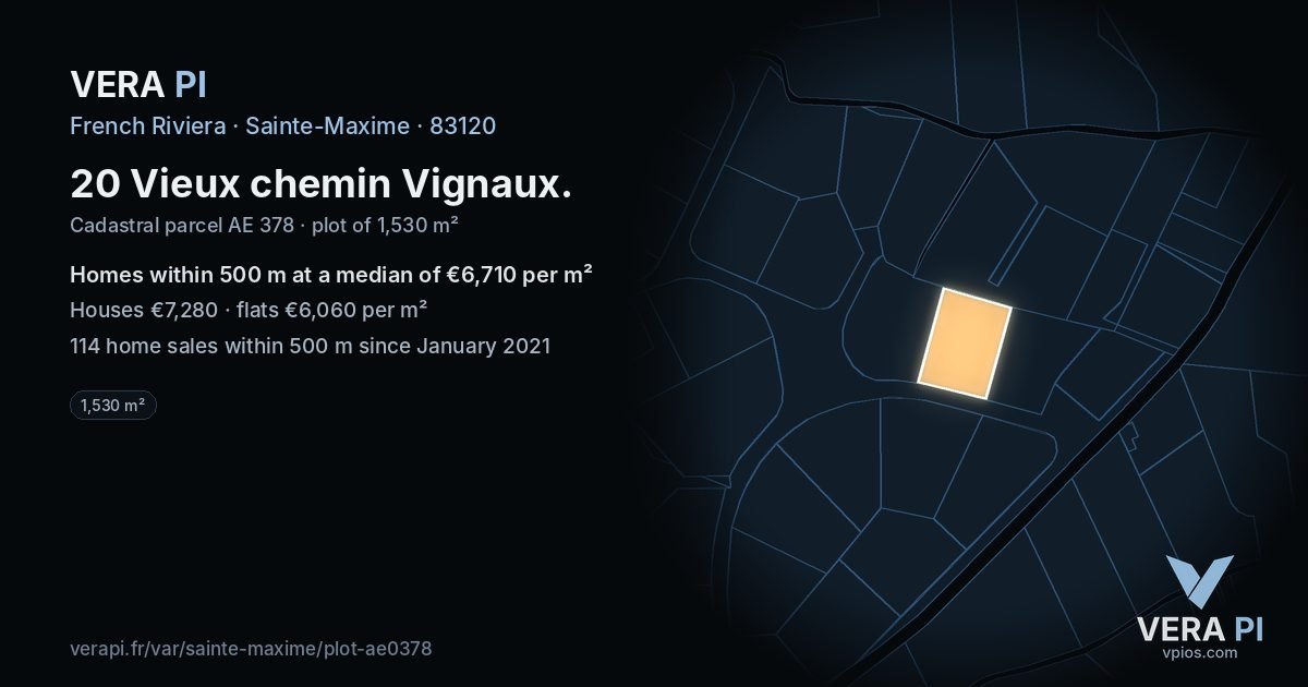 20 Vieux chemin Vignaux, Sainte-Maxime at night – the plot lit, the parcels around coloured by the prices near them