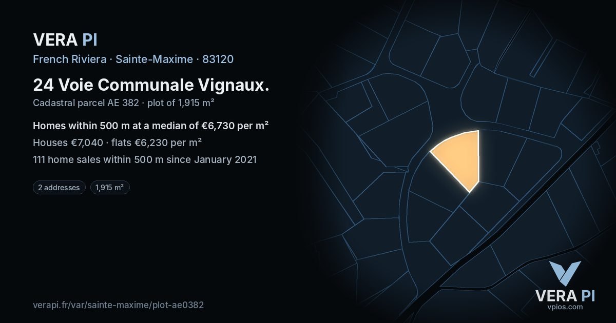 24 Voie Communale Vignaux, Sainte-Maxime at night – the plot lit, the parcels around coloured by the prices near them