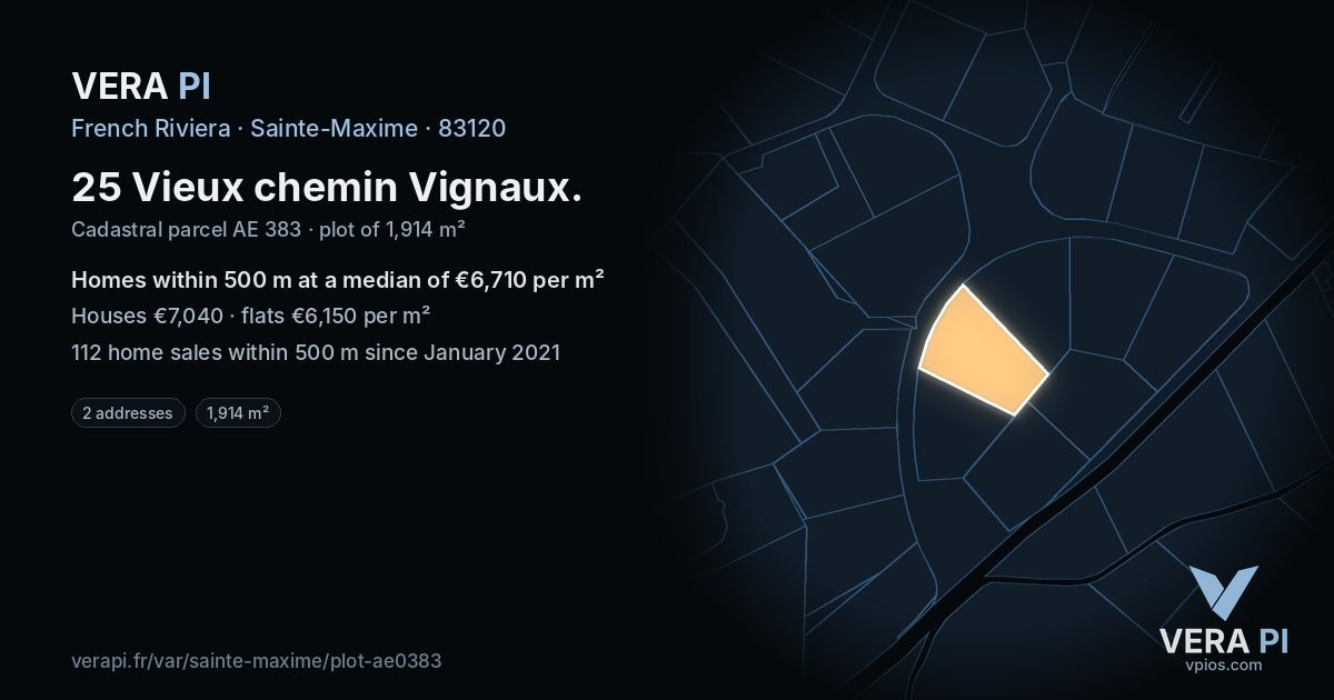 25 Vieux chemin Vignaux, Sainte-Maxime at night – the plot lit, the parcels around coloured by the prices near them