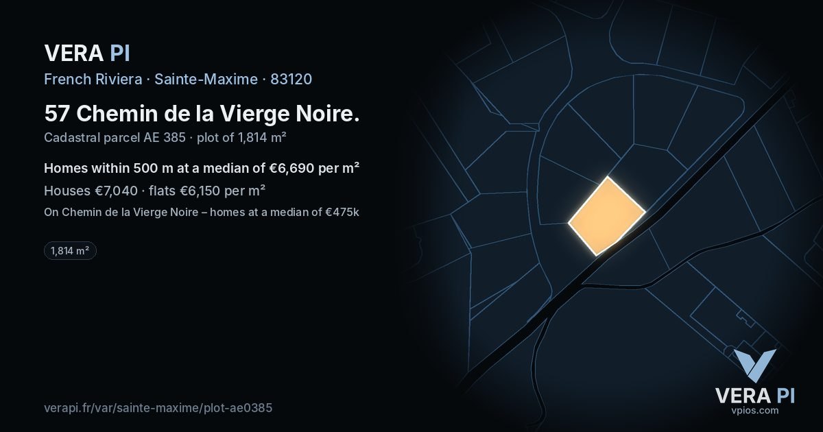 57 Chemin de la Vierge Noire, Sainte-Maxime at night – the plot lit, the parcels around coloured by the prices near them