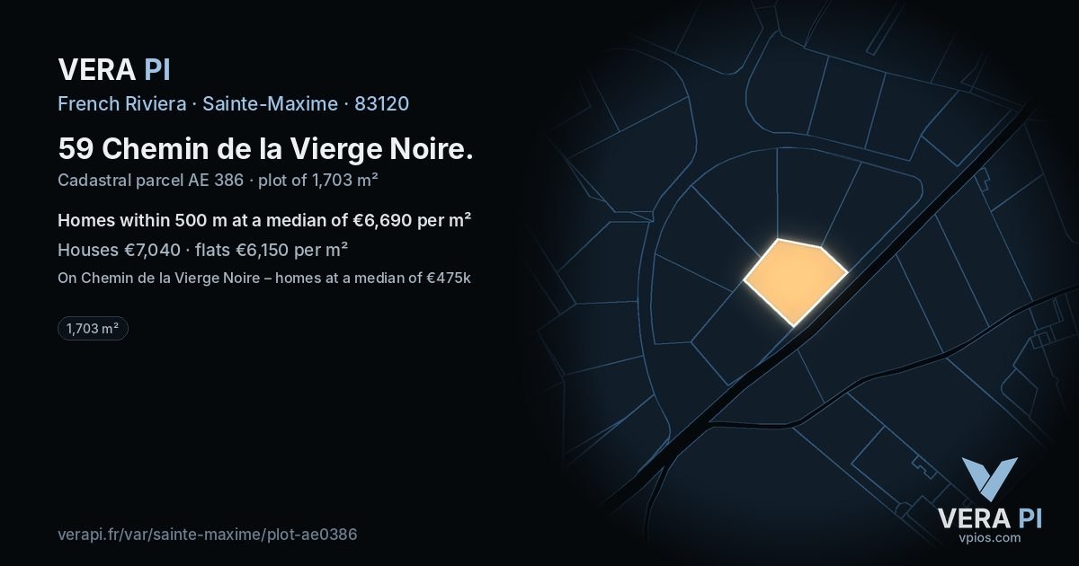 59 Chemin de la Vierge Noire, Sainte-Maxime at night – the plot lit, the parcels around coloured by the prices near them