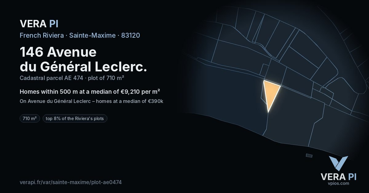 146 Avenue du Général Leclerc, Sainte-Maxime at night – the plot lit, the parcels around coloured by the prices near them