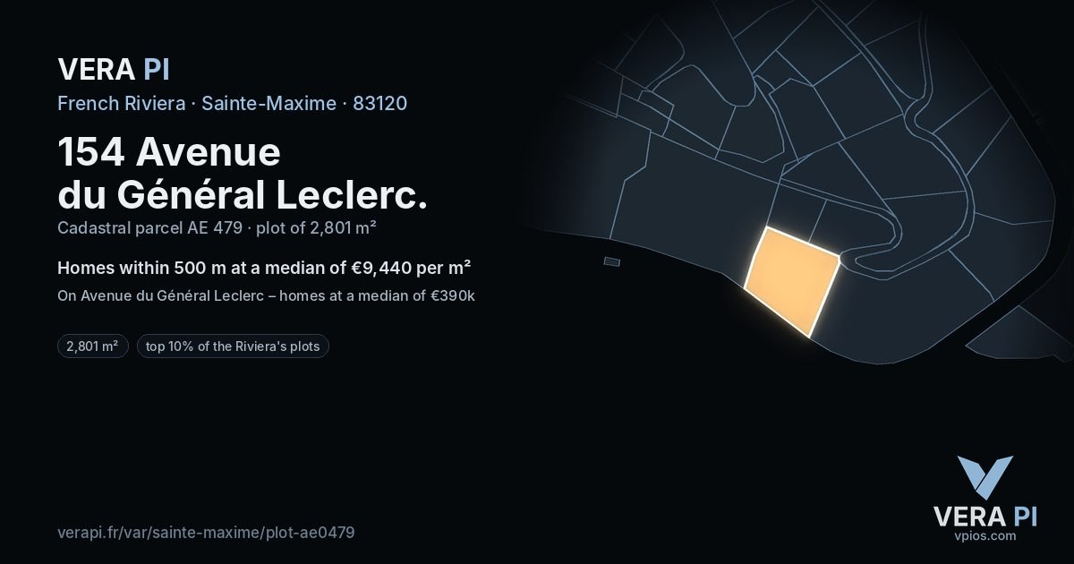 154 Avenue du Général Leclerc, Sainte-Maxime at night – the plot lit, the parcels around coloured by the prices near them