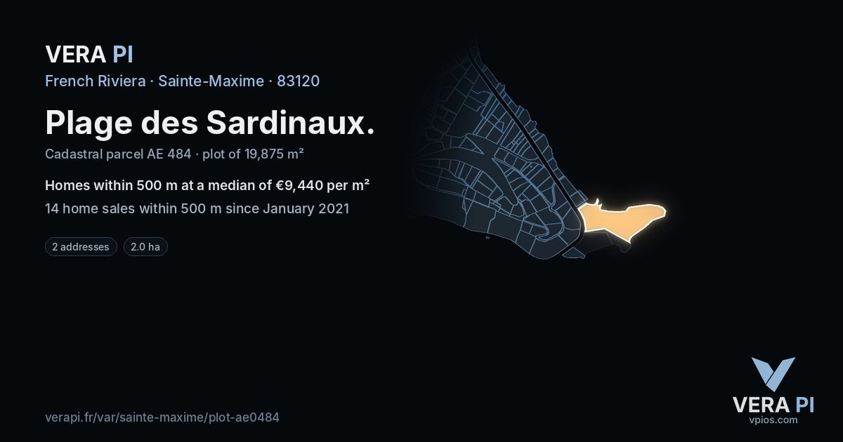 Plage des Sardinaux, Sainte-Maxime at night – the plot lit, the parcels around coloured by the prices near them