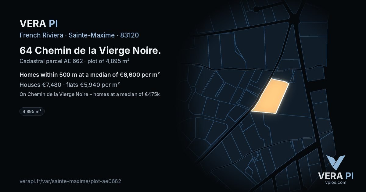 64 Chemin de la Vierge Noire, Sainte-Maxime at night – the plot lit, the parcels around coloured by the prices near them