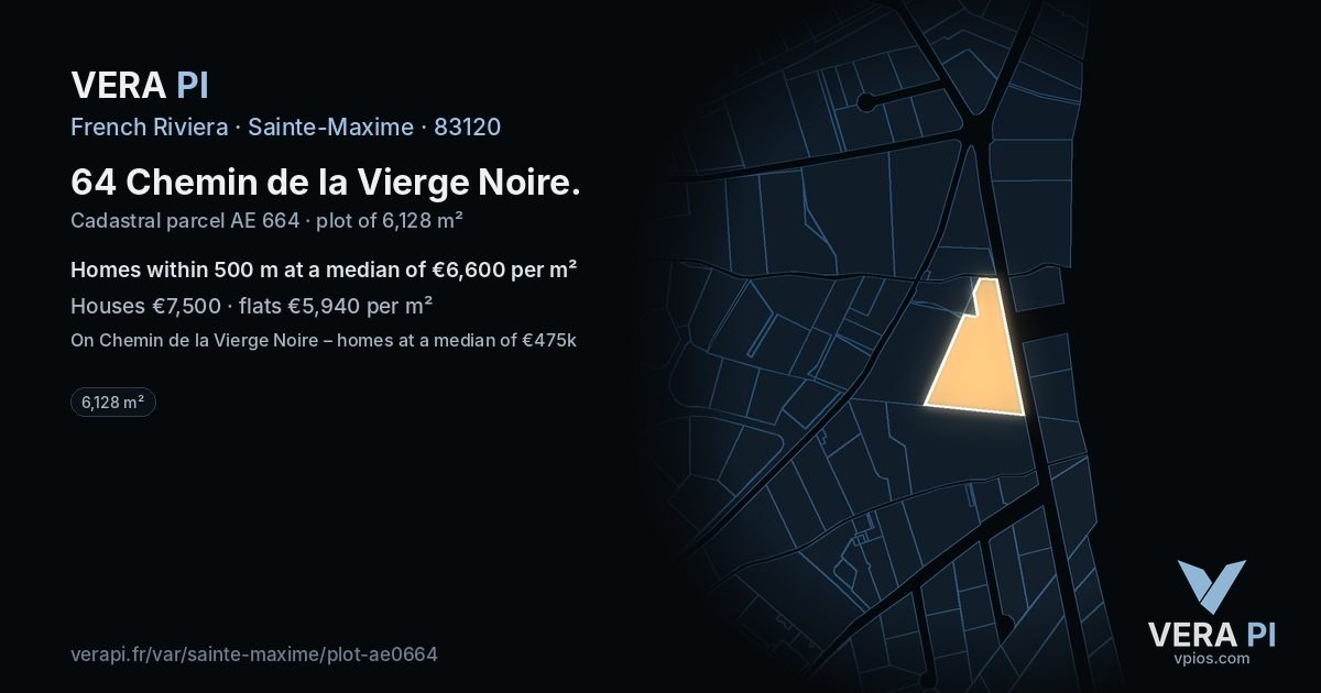 64 Chemin de la Vierge Noire, Sainte-Maxime at night – the plot lit, the parcels around coloured by the prices near them
