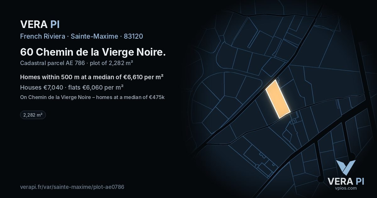 60 Chemin de la Vierge Noire, Sainte-Maxime at night – the plot lit, the parcels around coloured by the prices near them