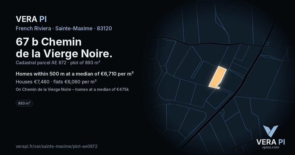 67 b Chemin de la Vierge Noire, Sainte-Maxime at night – the plot lit, the parcels around coloured by the prices near them