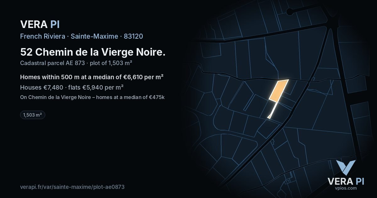 52 Chemin de la Vierge Noire, Sainte-Maxime at night – the plot lit, the parcels around coloured by the prices near them