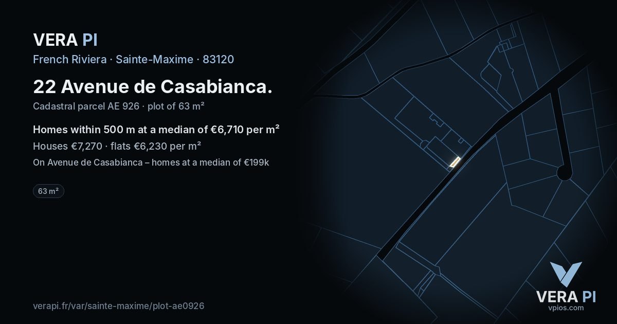 22 Avenue de Casabianca, Sainte-Maxime at night – the plot lit, the parcels around coloured by the prices near them