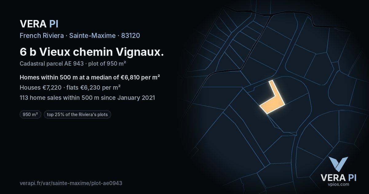 6 b Vieux chemin Vignaux, Sainte-Maxime at night – the plot lit, the parcels around coloured by the prices near them