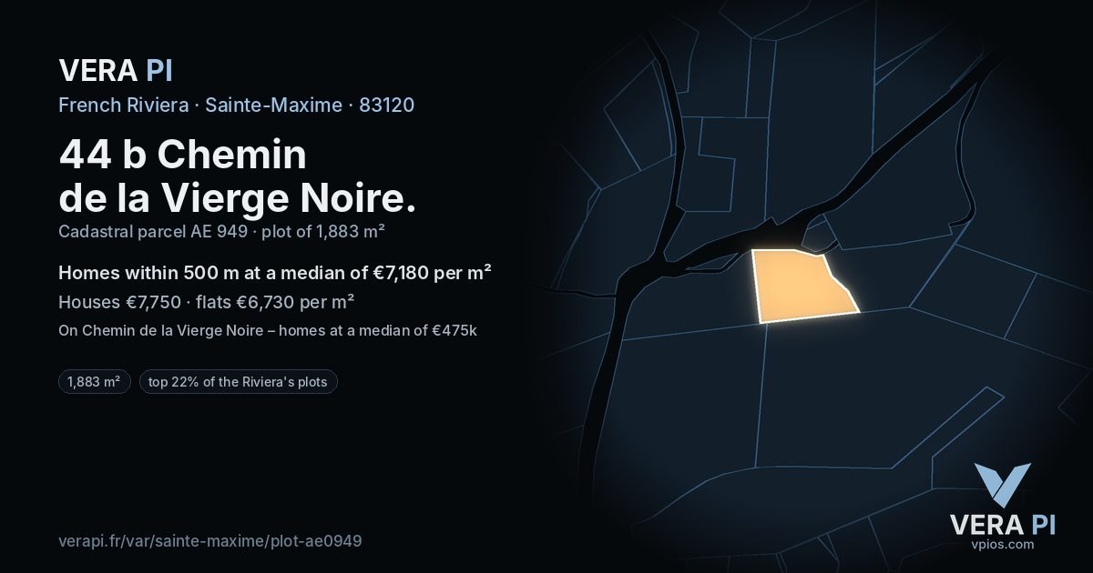 44 b Chemin de la Vierge Noire, Sainte-Maxime at night – the plot lit, the parcels around coloured by the prices near them