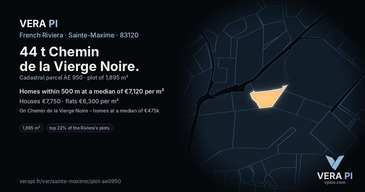44 t Chemin de la Vierge Noire, Sainte-Maxime at night – the plot lit, the parcels around coloured by the prices near them