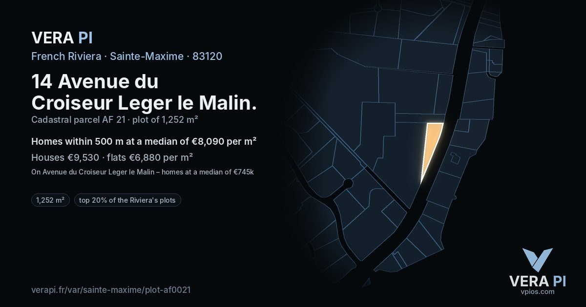 14 Avenue du Croiseur Leger le Malin, Sainte-Maxime at night – the plot lit, the parcels around coloured by the prices near them