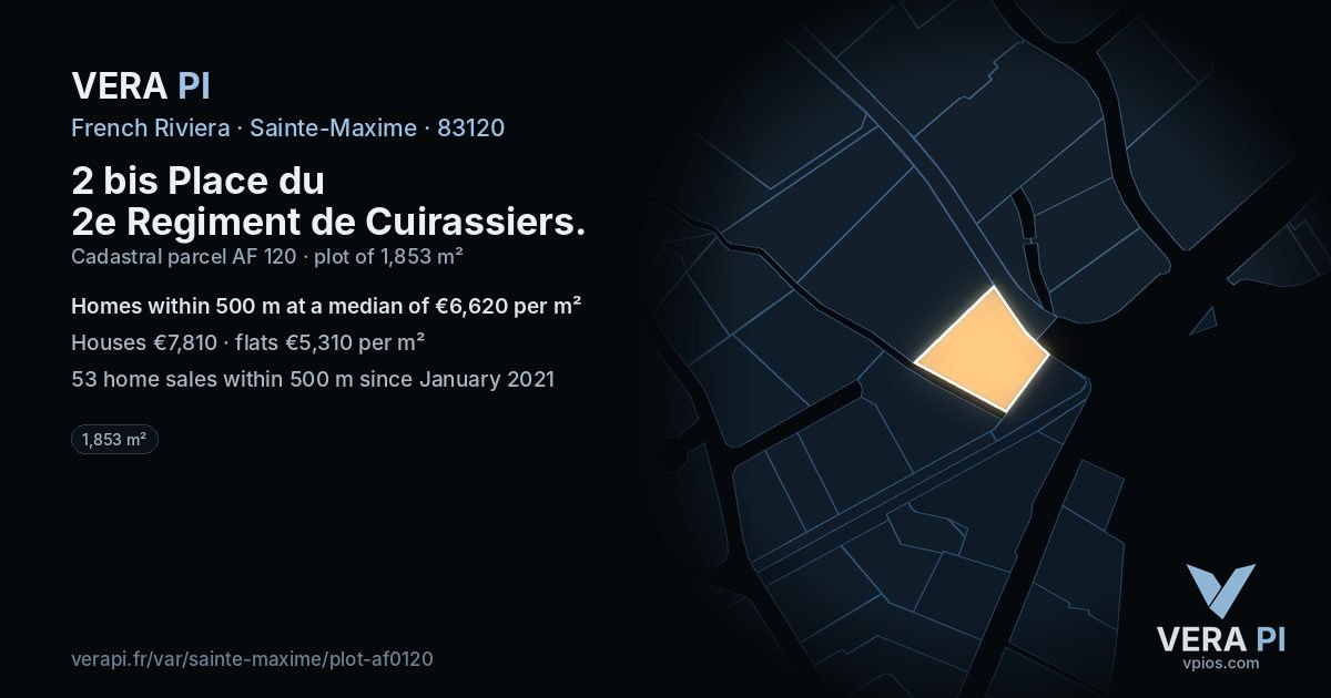 2 bis Place du 2e Regiment de Cuirassiers, Sainte-Maxime at night – the plot lit, the parcels around coloured by the prices near them