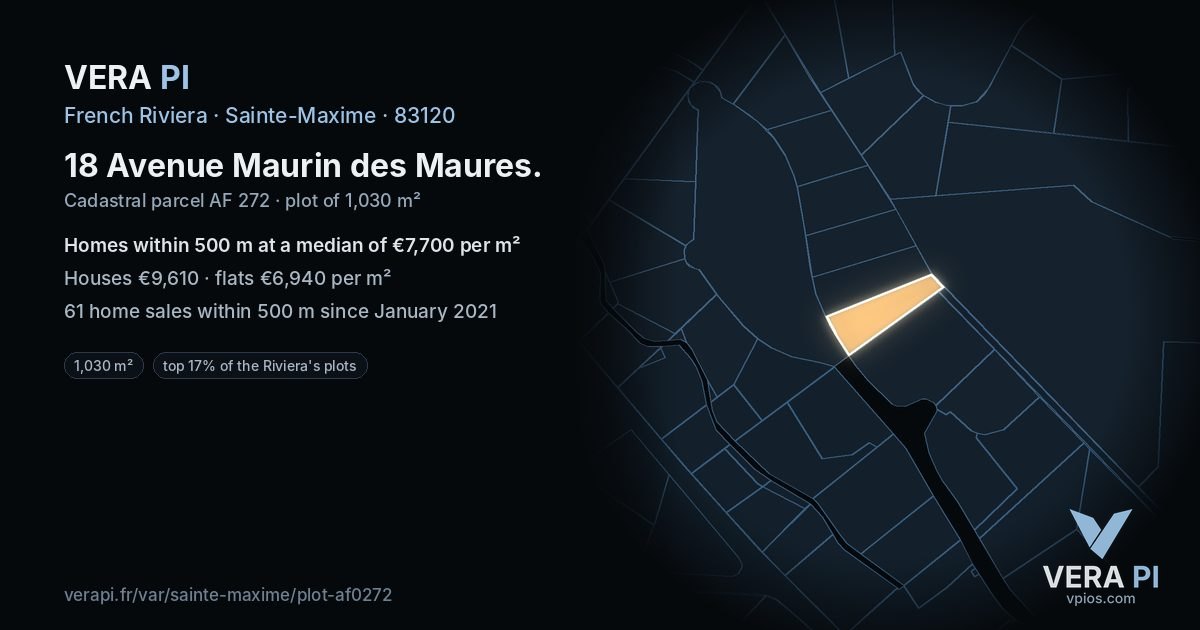 18 Avenue Maurin des Maures, Sainte-Maxime at night – the plot lit, the parcels around coloured by the prices near them