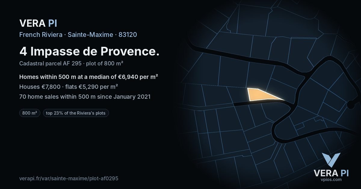 4 Impasse de Provence, Sainte-Maxime at night – the plot lit, the parcels around coloured by the prices near them