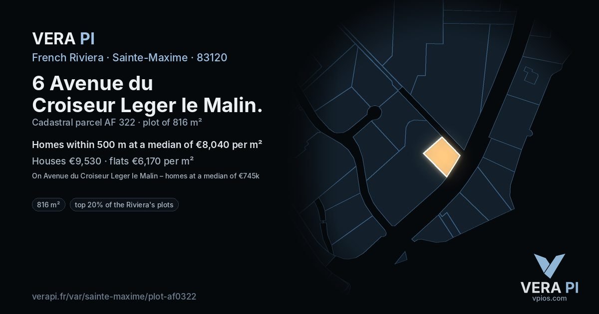 6 Avenue du Croiseur Leger le Malin, Sainte-Maxime at night – the plot lit, the parcels around coloured by the prices near them