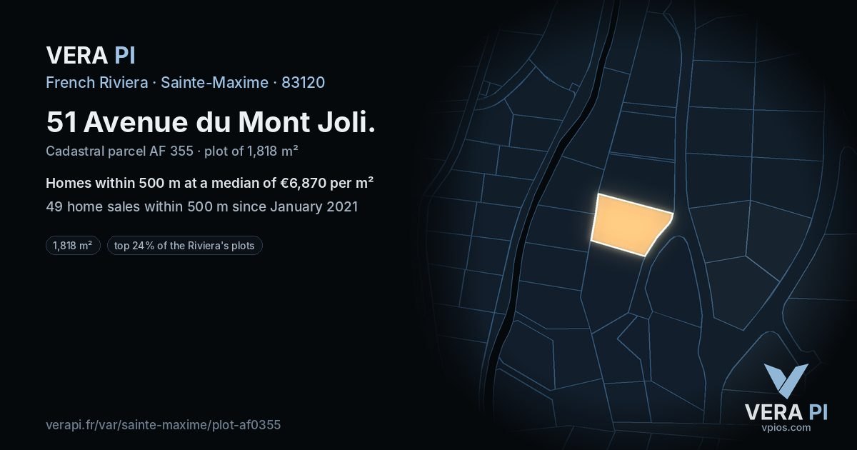 51 Avenue du Mont Joli, Sainte-Maxime at night – the plot lit, the parcels around coloured by the prices near them