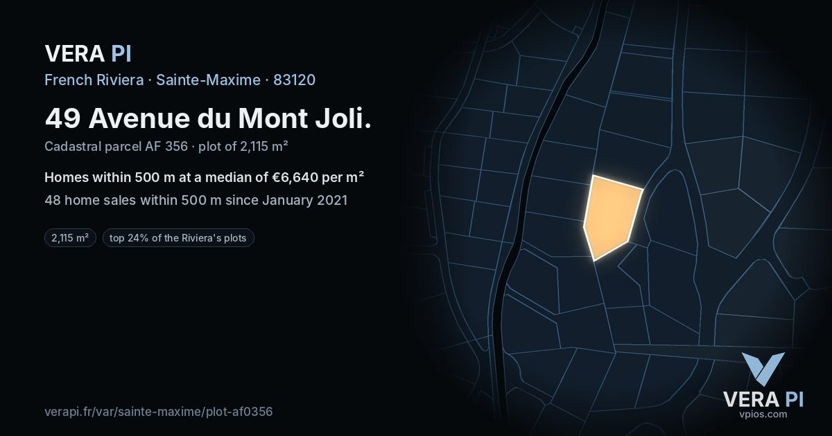 49 Avenue du Mont Joli, Sainte-Maxime at night – the plot lit, the parcels around coloured by the prices near them