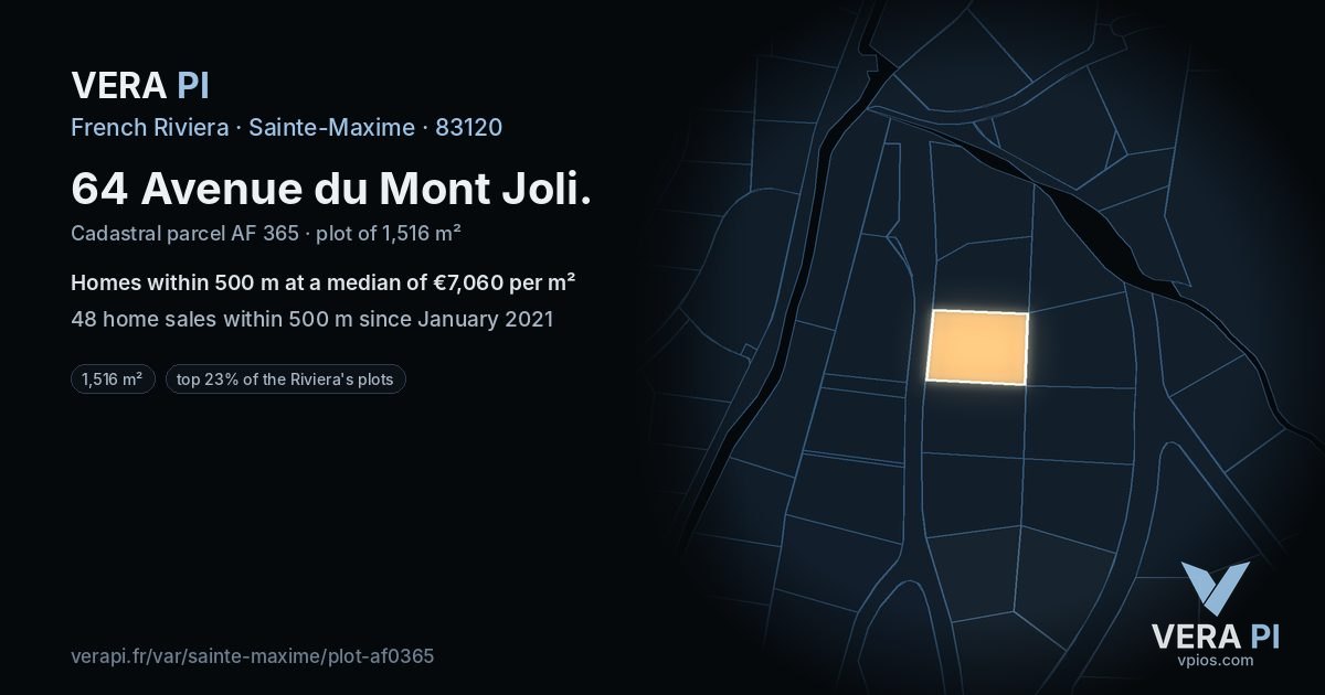 64 Avenue du Mont Joli, Sainte-Maxime at night – the plot lit, the parcels around coloured by the prices near them