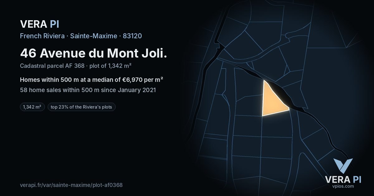 46 Avenue du Mont Joli, Sainte-Maxime at night – the plot lit, the parcels around coloured by the prices near them