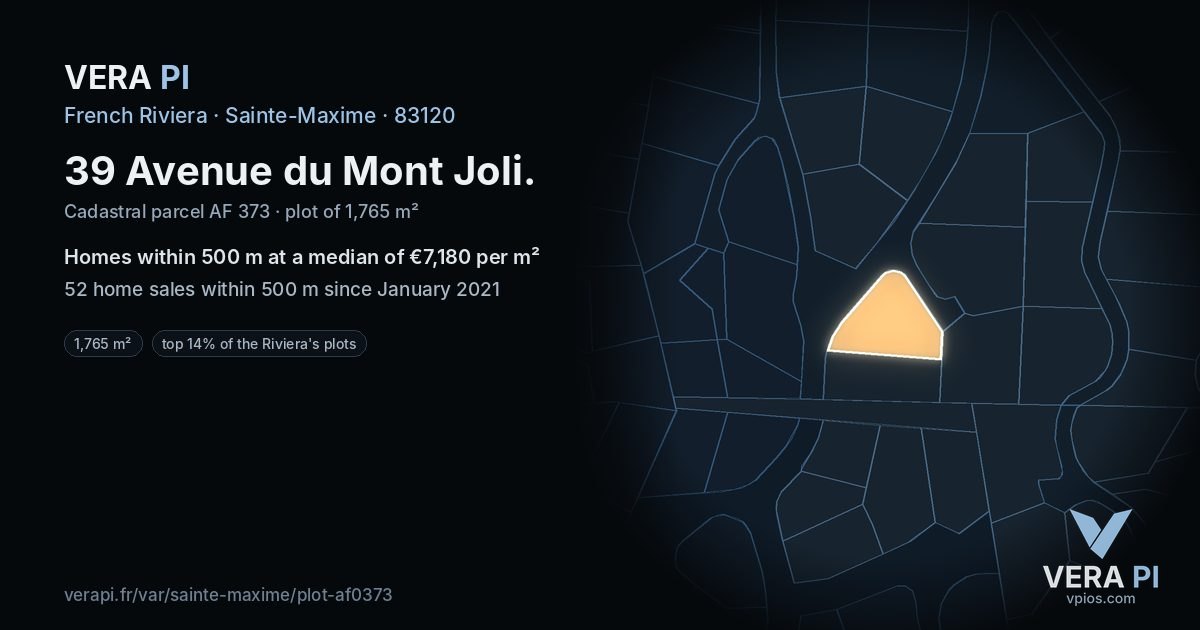 39 Avenue du Mont Joli, Sainte-Maxime at night – the plot lit, the parcels around coloured by the prices near them