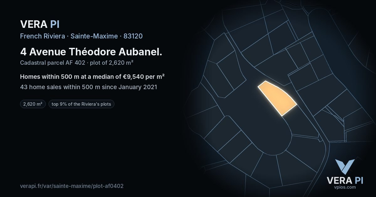 4 Avenue Théodore Aubanel, Sainte-Maxime at night – the plot lit, the parcels around coloured by the prices near them