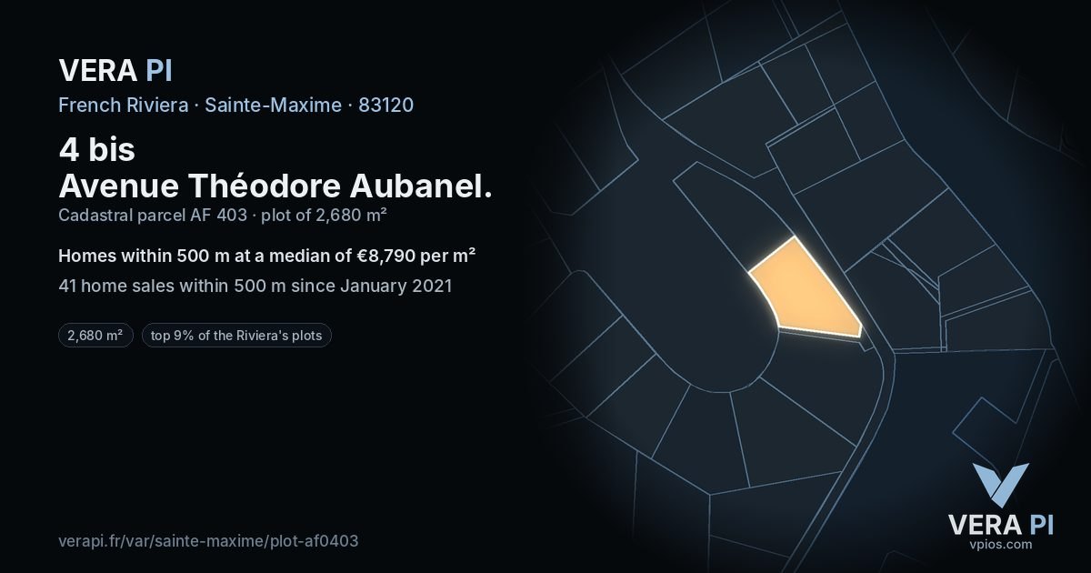 4 bis Avenue Théodore Aubanel, Sainte-Maxime at night – the plot lit, the parcels around coloured by the prices near them