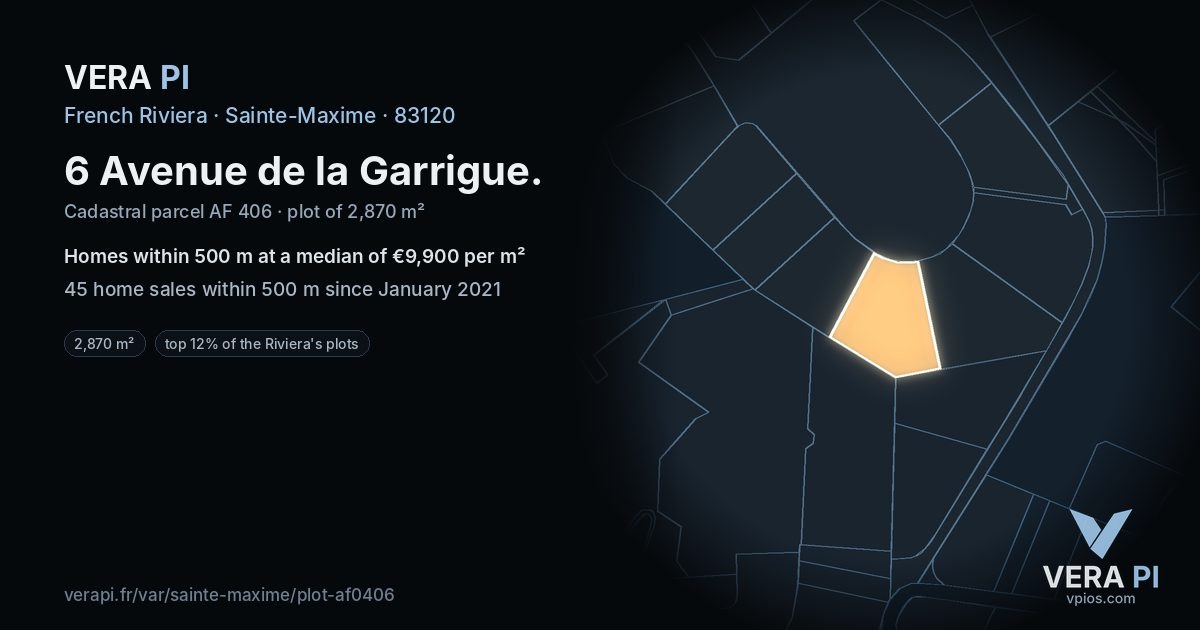 6 Avenue de la Garrigue, Sainte-Maxime at night – the plot lit, the parcels around coloured by the prices near them