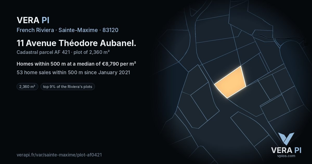 11 Avenue Théodore Aubanel, Sainte-Maxime at night – the plot lit, the parcels around coloured by the prices near them