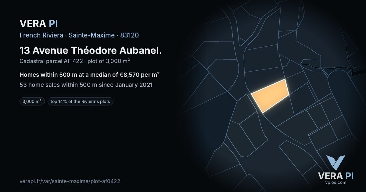 13 Avenue Théodore Aubanel, Sainte-Maxime at night – the plot lit, the parcels around coloured by the prices near them