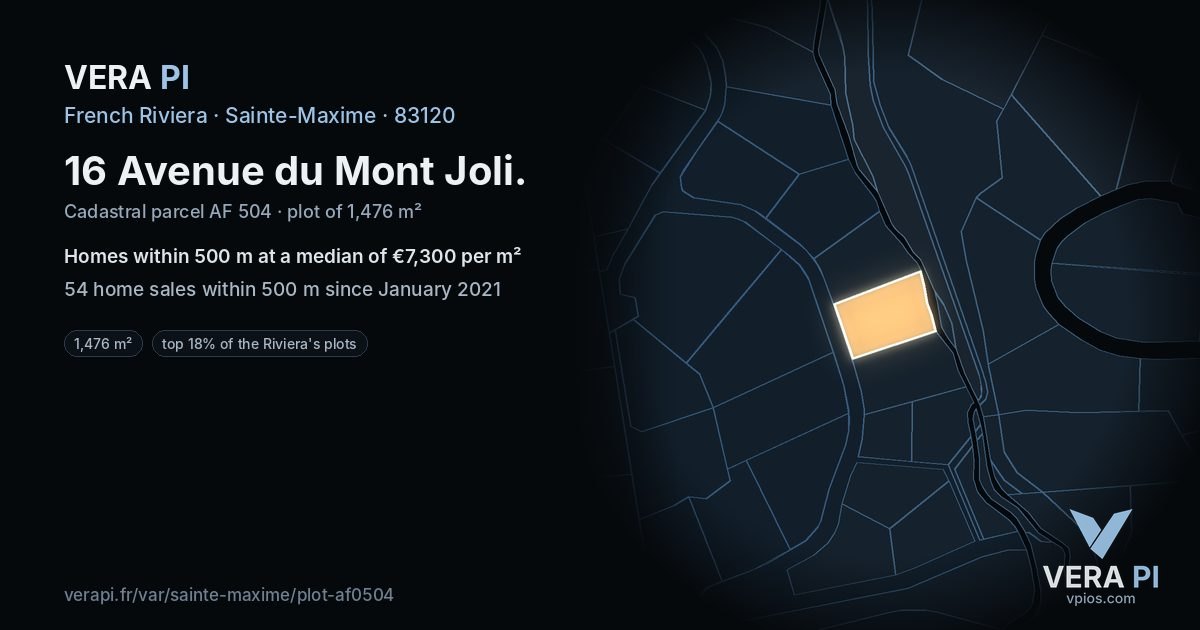 16 Avenue du Mont Joli, Sainte-Maxime at night – the plot lit, the parcels around coloured by the prices near them
