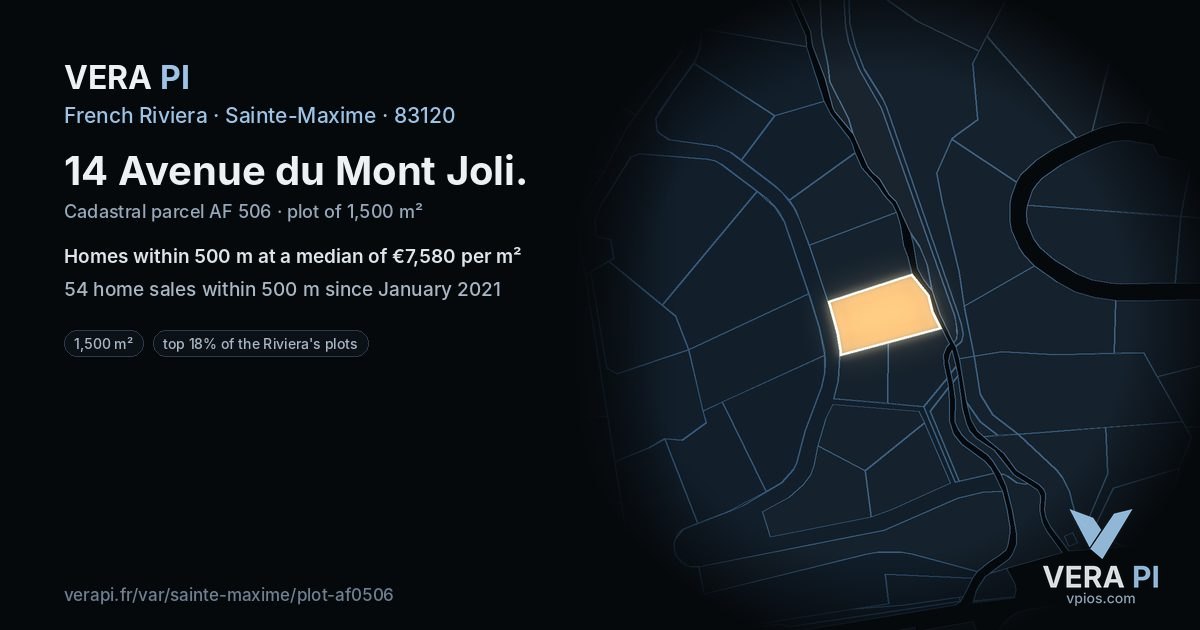 14 Avenue du Mont Joli, Sainte-Maxime at night – the plot lit, the parcels around coloured by the prices near them