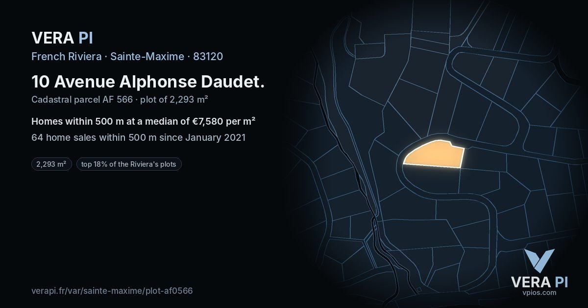 10 Avenue Alphonse Daudet, Sainte-Maxime at night – the plot lit, the parcels around coloured by the prices near them