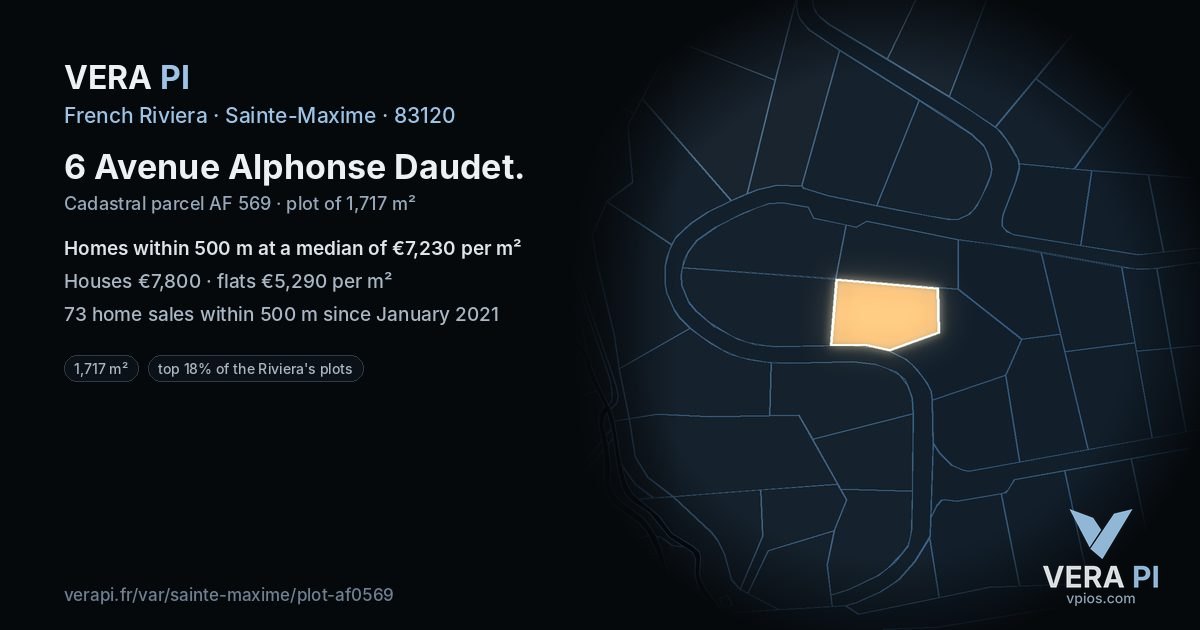 6 Avenue Alphonse Daudet, Sainte-Maxime at night – the plot lit, the parcels around coloured by the prices near them