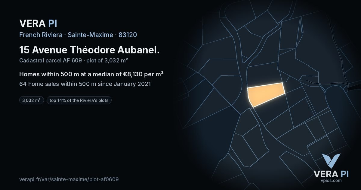 15 Avenue Théodore Aubanel, Sainte-Maxime at night – the plot lit, the parcels around coloured by the prices near them