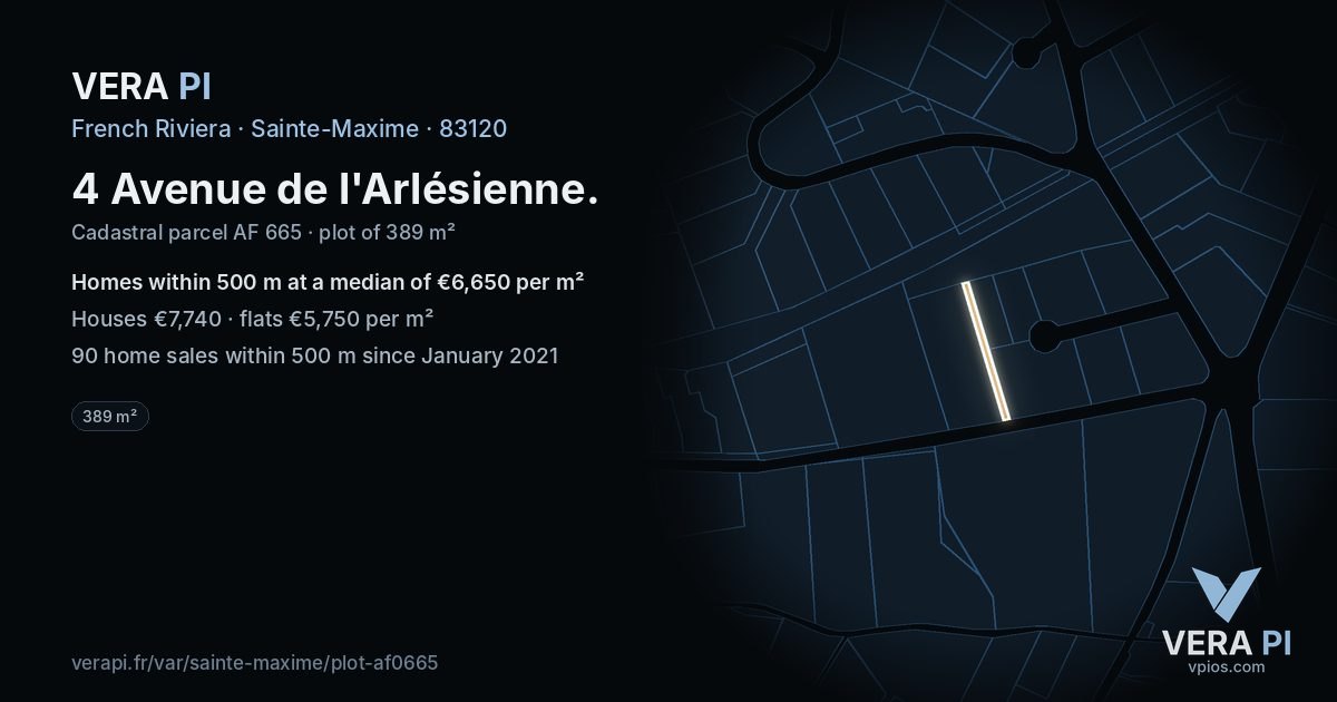 4 Avenue de l'Arlésienne, Sainte-Maxime at night – the plot lit, the parcels around coloured by the prices near them
