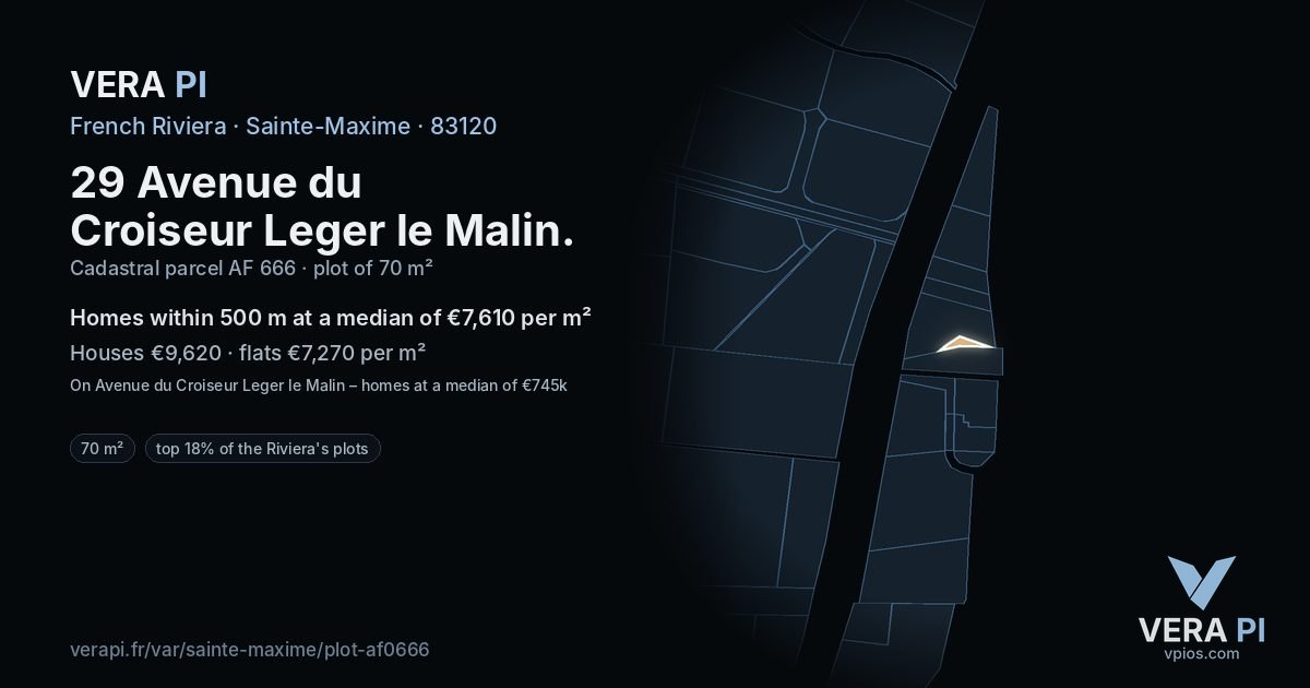 29 Avenue du Croiseur Leger le Malin, Sainte-Maxime at night – the plot lit, the parcels around coloured by the prices near them